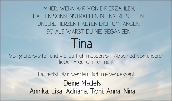 Traueranzeige von Tina Spiegel von FZ