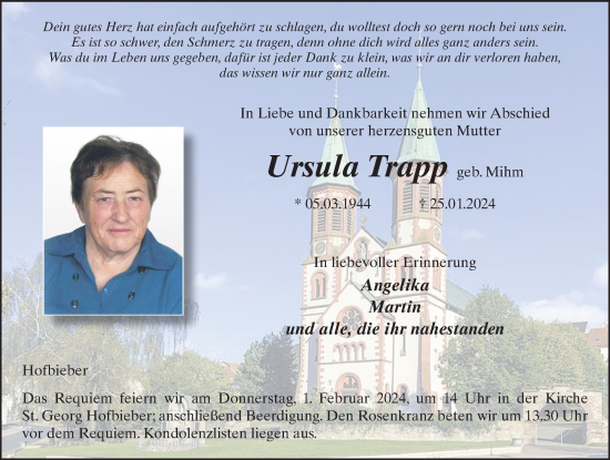 Traueranzeige von Ursula Trapp von FZ