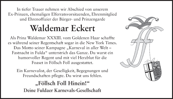 Traueranzeige von Waldemar Eckert von FZ
