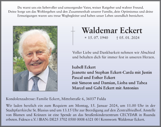 Traueranzeige von Waldemar Eckert von FZ