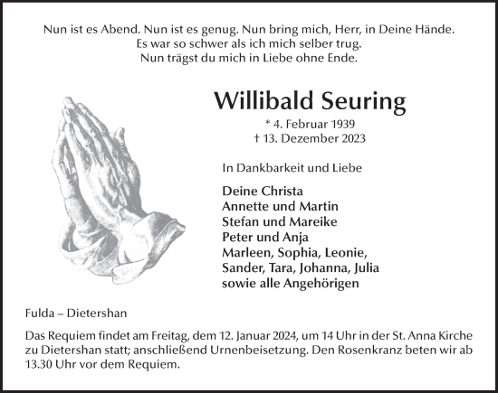 Traueranzeige von Willibald Seuring