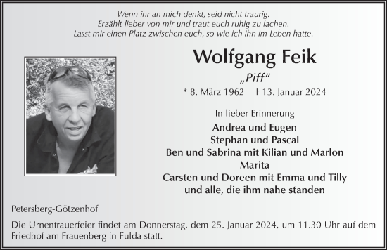 Traueranzeige von Wolfgang Feik von FZ