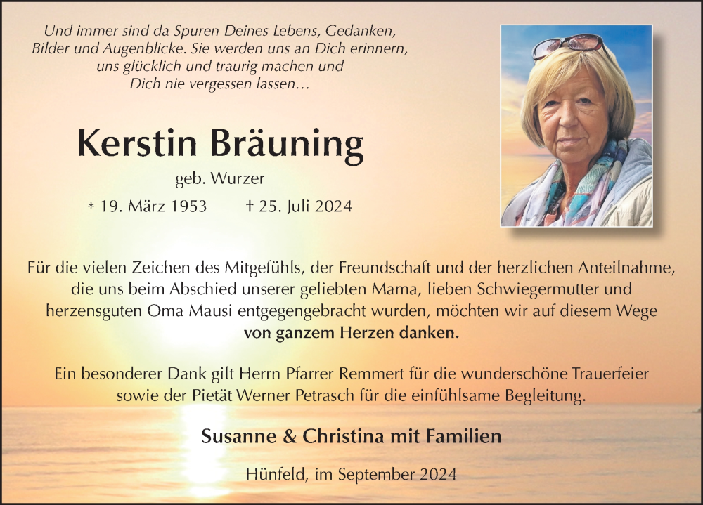  Traueranzeige für Kerstin Bräuning vom 28.09.2024 aus FZ