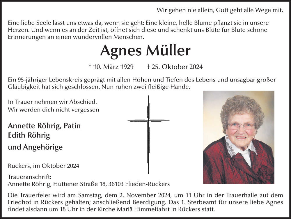  Traueranzeige für Agnes Müller vom 30.10.2024 aus FZ