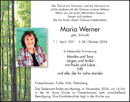 Traueranzeige von Maria Werner von FZ