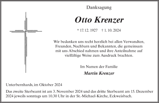 Traueranzeige von Otto Krenzer von FZ