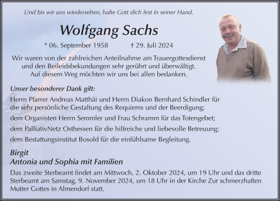 Traueranzeige von Wolfgang Sachs von FZ