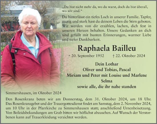 Traueranzeige von Raphaela Bailleu von FZ