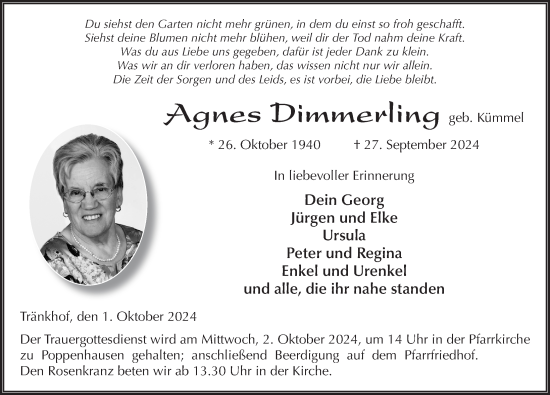 Traueranzeige von Agnes Dimmerling von FZ