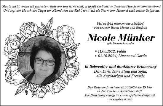 Traueranzeige von Nicole Münker von FZ