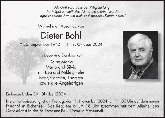 Traueranzeige von Dieter Bohl von FZ