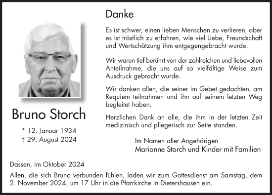 Traueranzeige von Bruno Storch von FZ