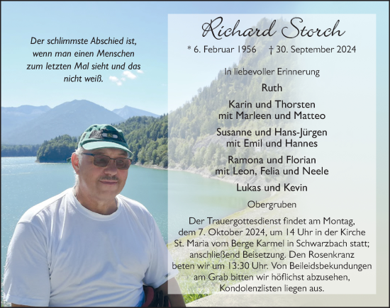 Traueranzeige von Richard Storch von FZ