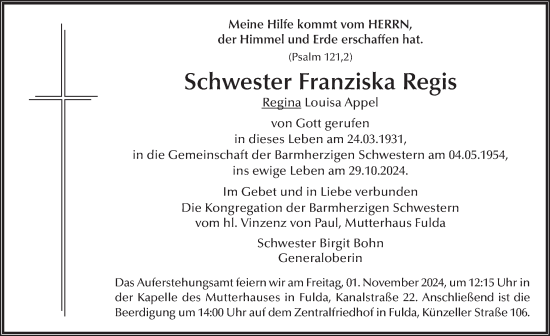 Traueranzeige von Regina Louisa Appel von FZ