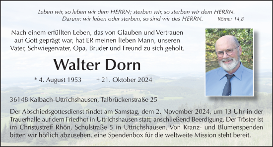 Traueranzeige von Walter Dorn von FZ