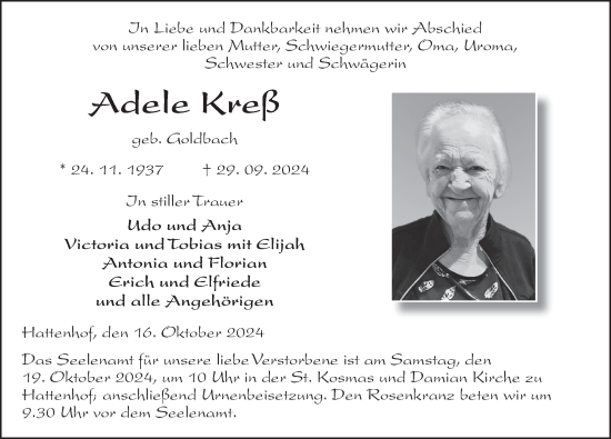 Traueranzeige von Adele Kreß von FZ