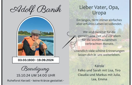 Traueranzeige von Adolf Banik von FZ
