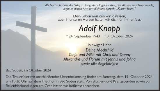 Traueranzeige von Adolf Knopp von FZ