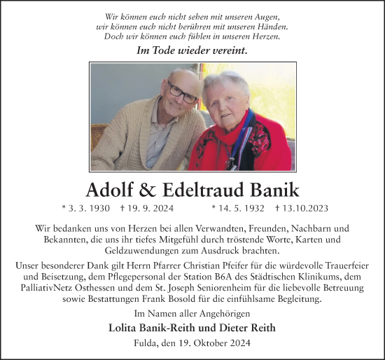 Traueranzeige von Adolf und Edeltraud Banik von FZ