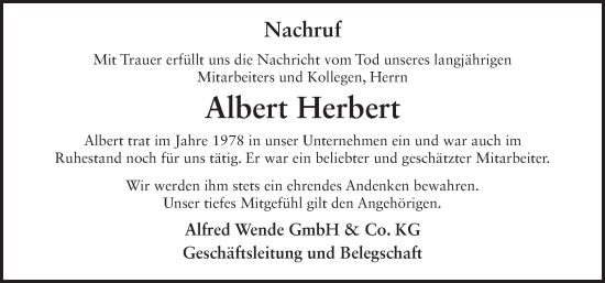 Traueranzeige von Albert Herbert von FZ