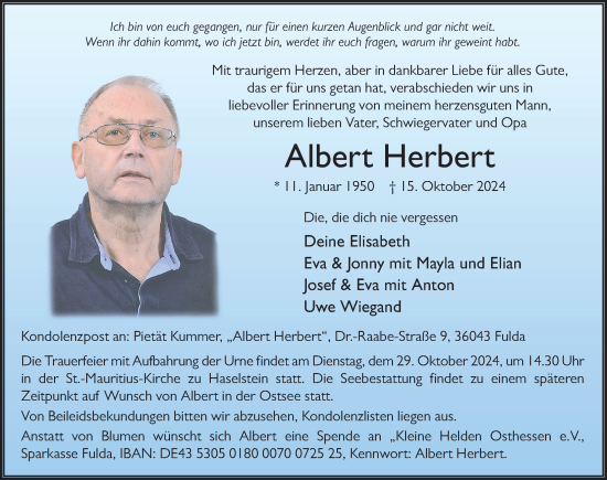 Traueranzeige von Albert Herbert von FZ