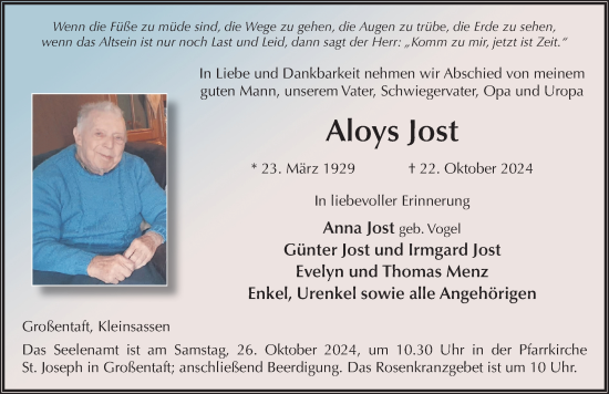 Traueranzeige von Aloys Jost von FZ
