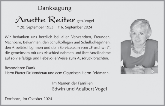 Traueranzeige von Anette Reiter von FZ