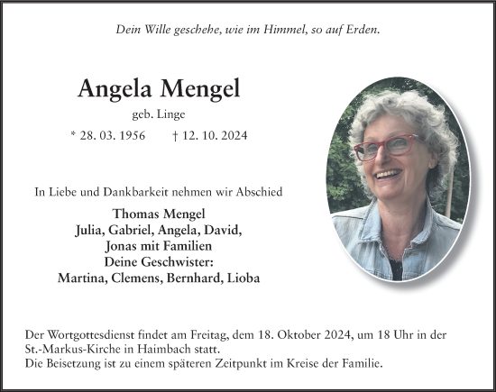 Traueranzeige von Angela Mengel von FZ