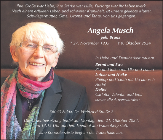 Traueranzeige von Angela Musch von FZ