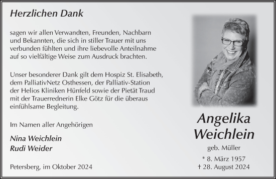 Traueranzeige von Angelika Weichlein von FZ