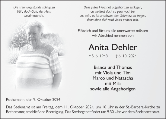 Traueranzeige von Anita Dehler von FZ