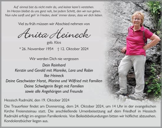 Traueranzeige von Anita Heineck von FZ