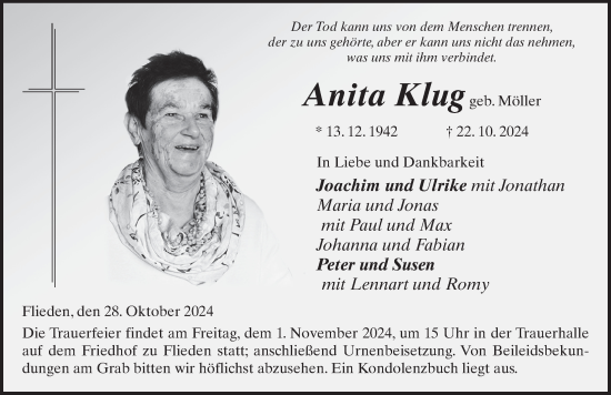 Traueranzeige von Anita Klug von FZ