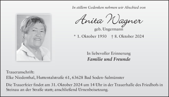 Traueranzeige von Anita Wagner von FZ