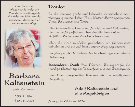 Traueranzeige von Barbara Kaltenstein von FZ