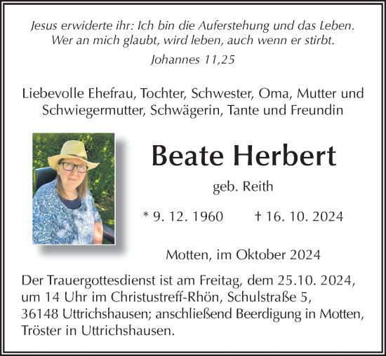 Traueranzeige von Beate Herbert von FZ