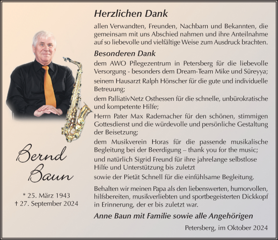 Traueranzeige von Bernd Baun von FZ