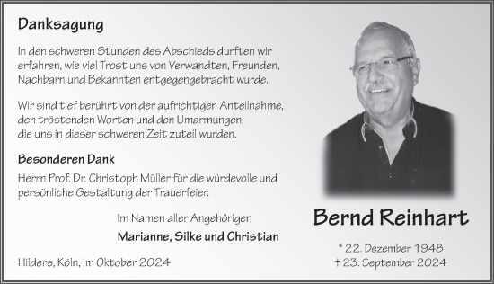 Traueranzeige von Bernd Reinhart von FZ