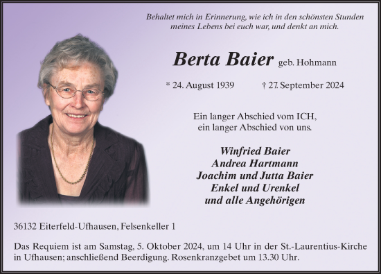 Traueranzeige von Berta Baier von FZ