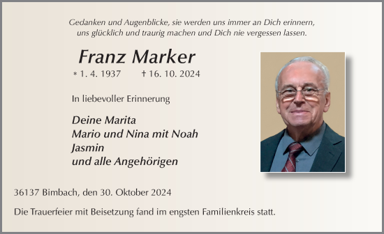 Traueranzeige von Franz Marker von FZ
