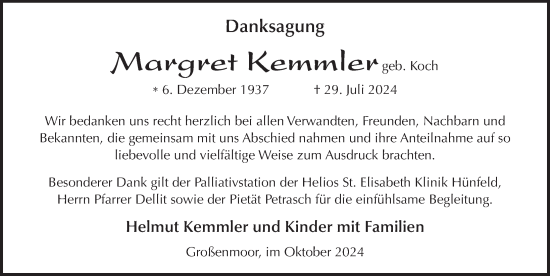 Traueranzeige von Margret Kemmler von FZ
