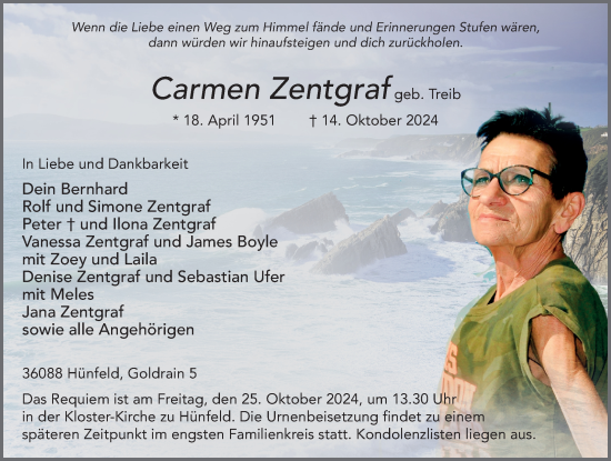 Traueranzeige von Carmen Zentgraf von FZ