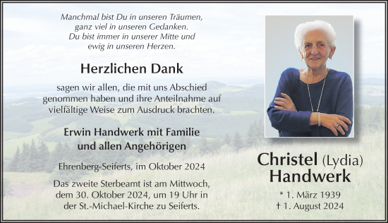 Traueranzeige von Christel Handwerk von FZ