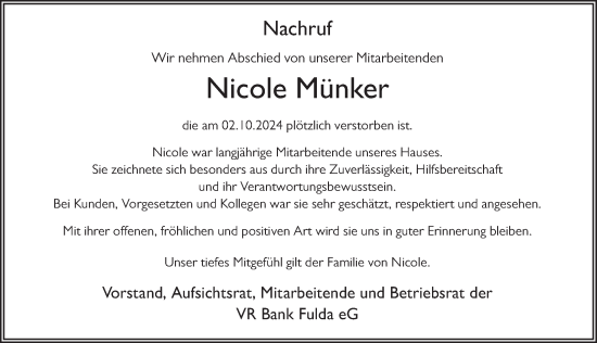 Traueranzeige von Nicole Münker von FZ