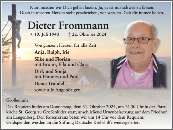 Traueranzeige von Dieter Frommann von FZ