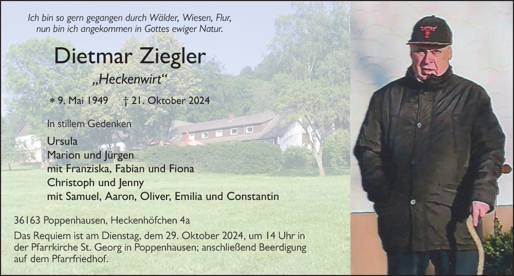  Traueranzeige für Dietmar Ziegler vom 26.10.2024 aus FZ