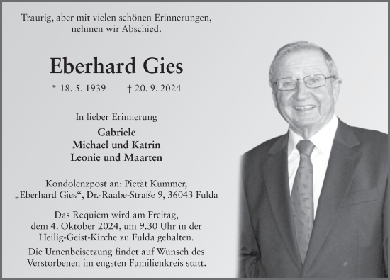 Traueranzeige von Eberhard Gies von FZ
