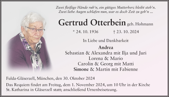Traueranzeige von Gertrud Otterbein von FZ