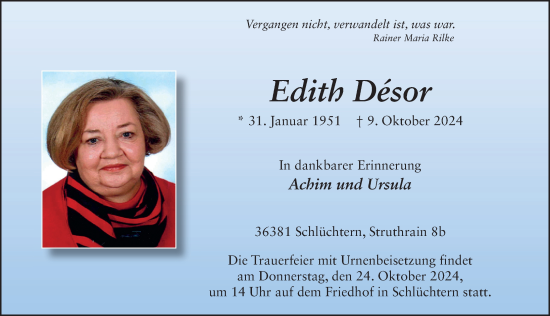 Traueranzeige von Edith Désor von FZ
