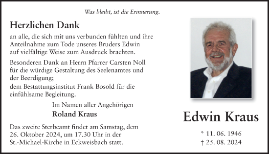 Traueranzeige von Edwin Kraus von FZ